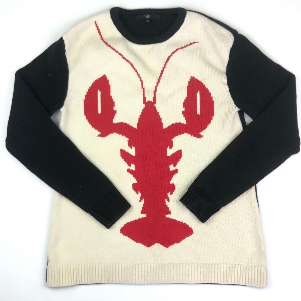 Tibi Lobster intarsia cream and black sweater
